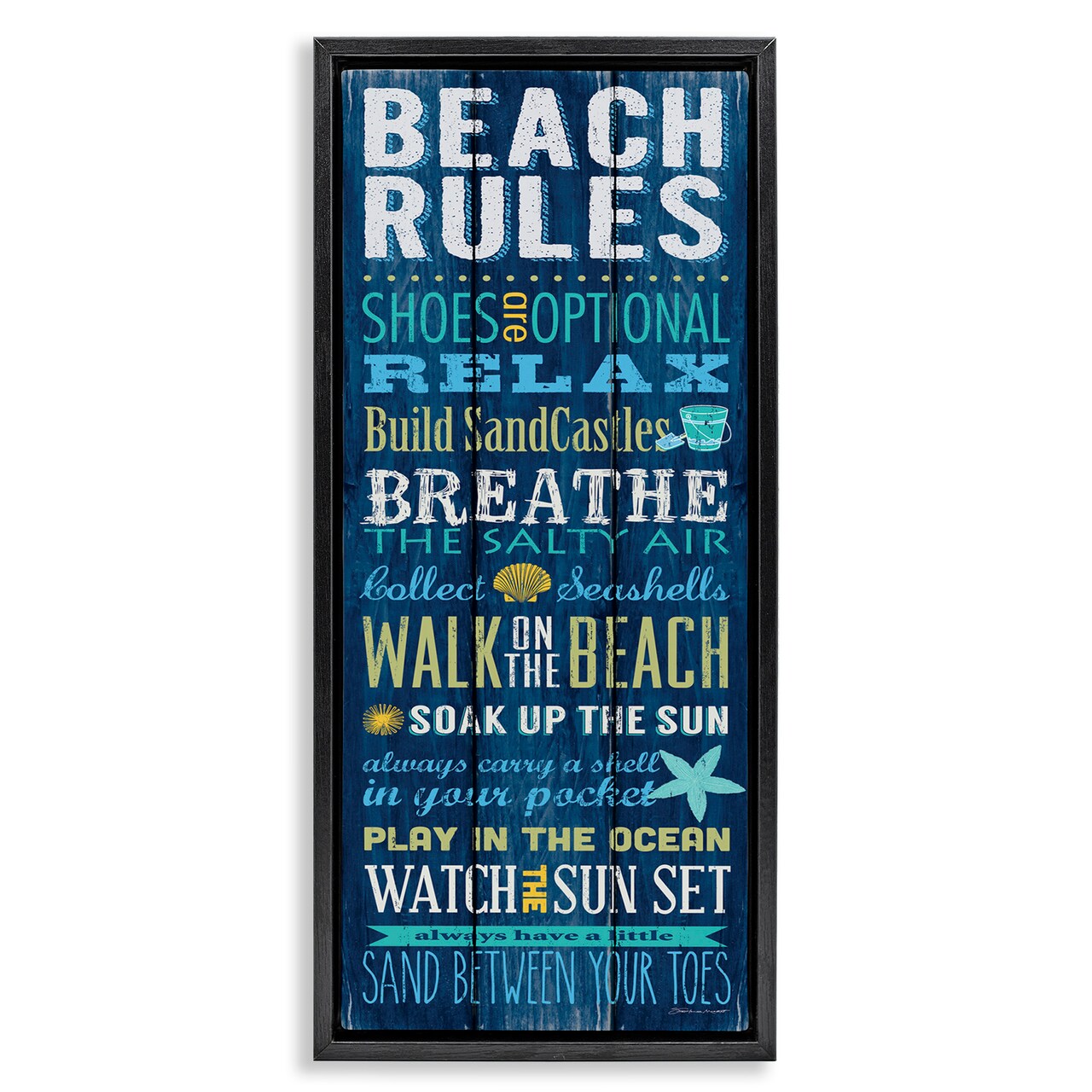 Stupell Industries Beach Rules Relax Breathe Framed Floater Canvas Wall Art